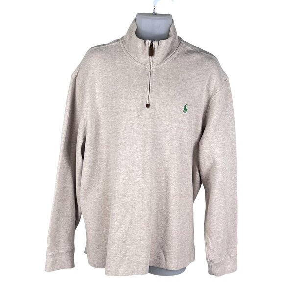 Polo Ralph Lauren Mens XXL Tan Rib Mockneck 1/4 Zip Pullover Old Money Timeless - Picture 7 of 16